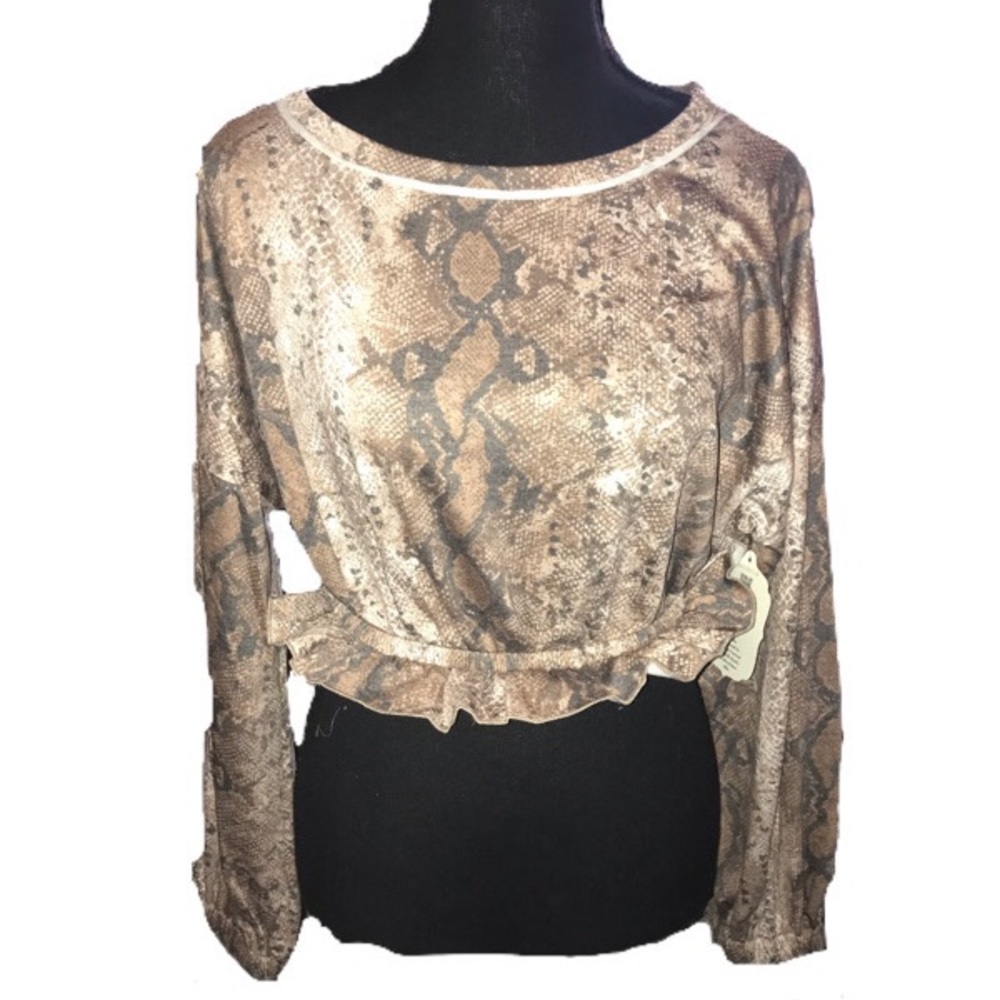 Altar’d State Snakeskin Print Ruffled Crop Top Size S